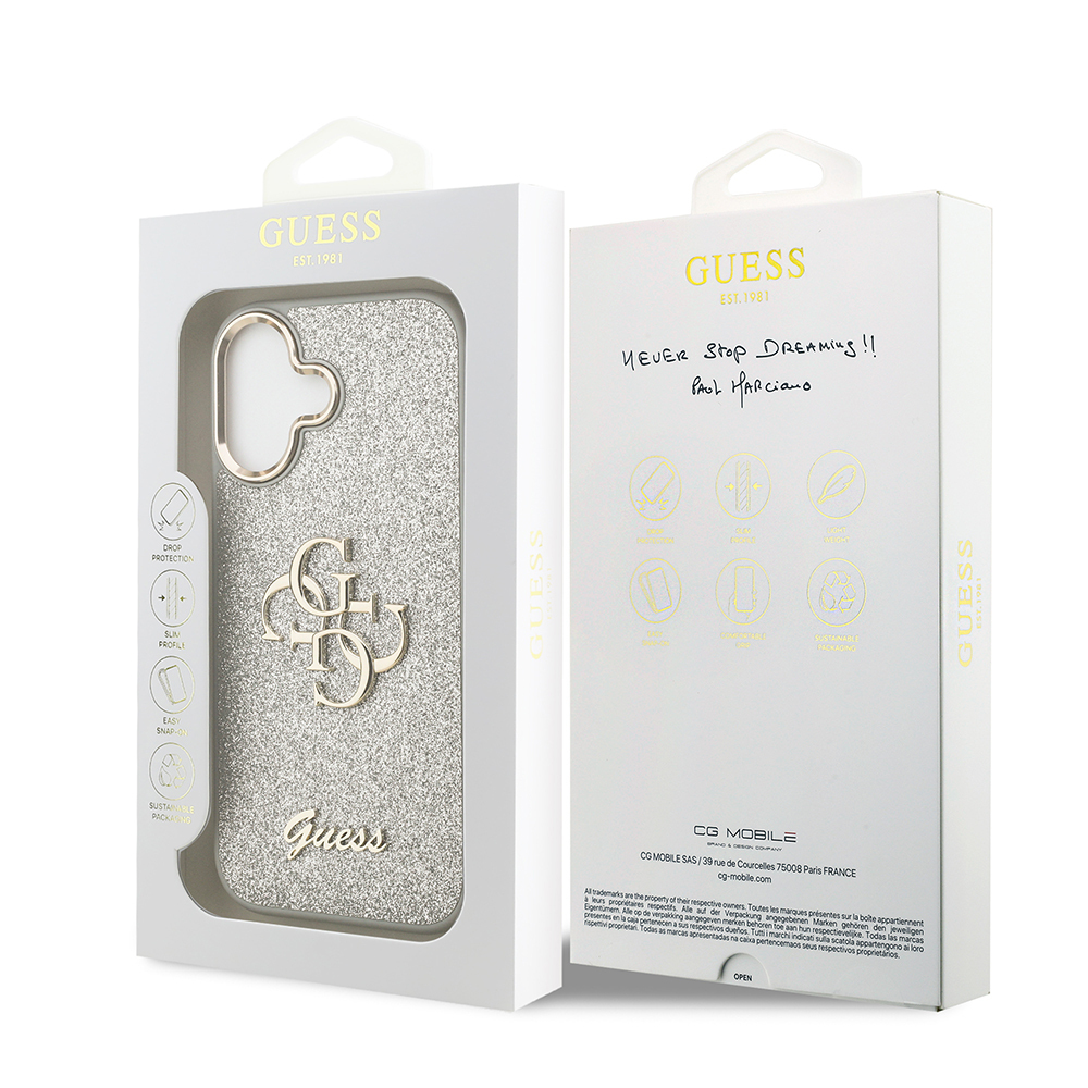 Apple iPhone 17 Kılıf Guess Orjinal Lisanslı 4G Büyük Metal Kamera Çerçeveli ve Logolu Glitter Kapak - 26