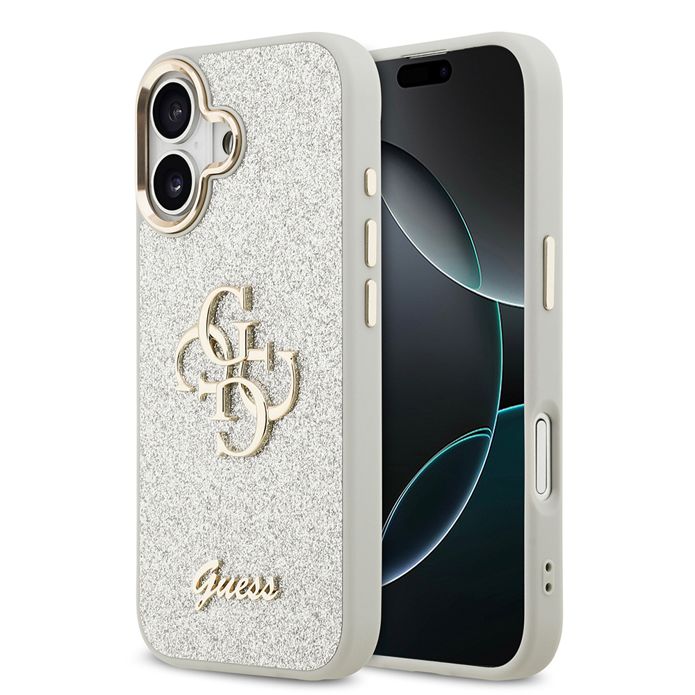 Apple iPhone 17 Kılıf Guess Orjinal Lisanslı 4G Büyük Metal Kamera Çerçeveli ve Logolu Glitter Kapak - 5