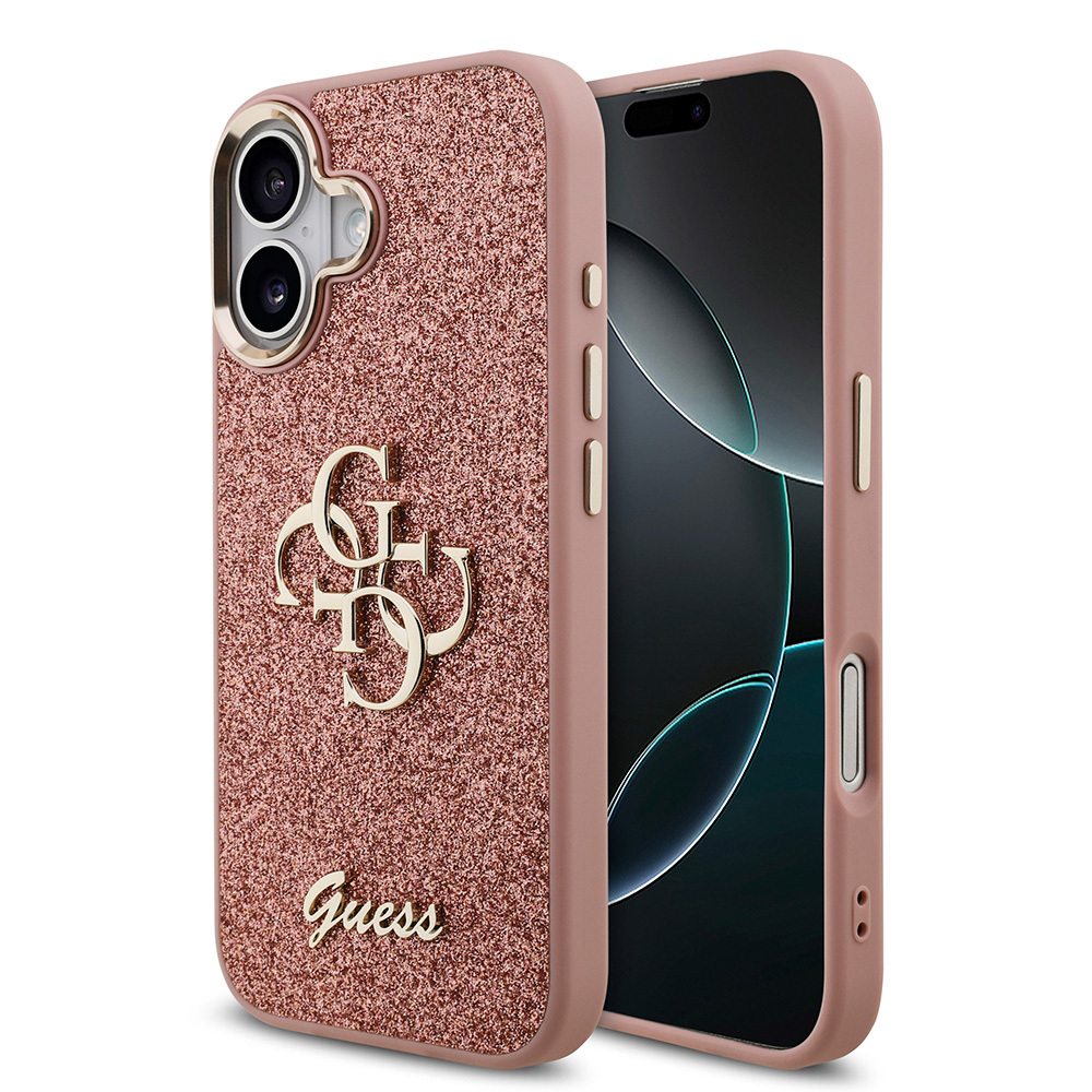 Apple iPhone 17 Kılıf Guess Orjinal Lisanslı 4G Büyük Metal Kamera Çerçeveli ve Logolu Glitter Kapak - 4