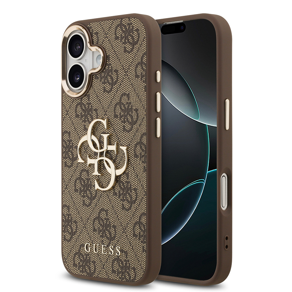Apple iPhone 17 Kılıf Guess Orjinal Lisanslı Gold Metal Kamera Çerçeveli 4G Desenli Metal Büyük 4G ve Yazı Logolu Kapak - 1