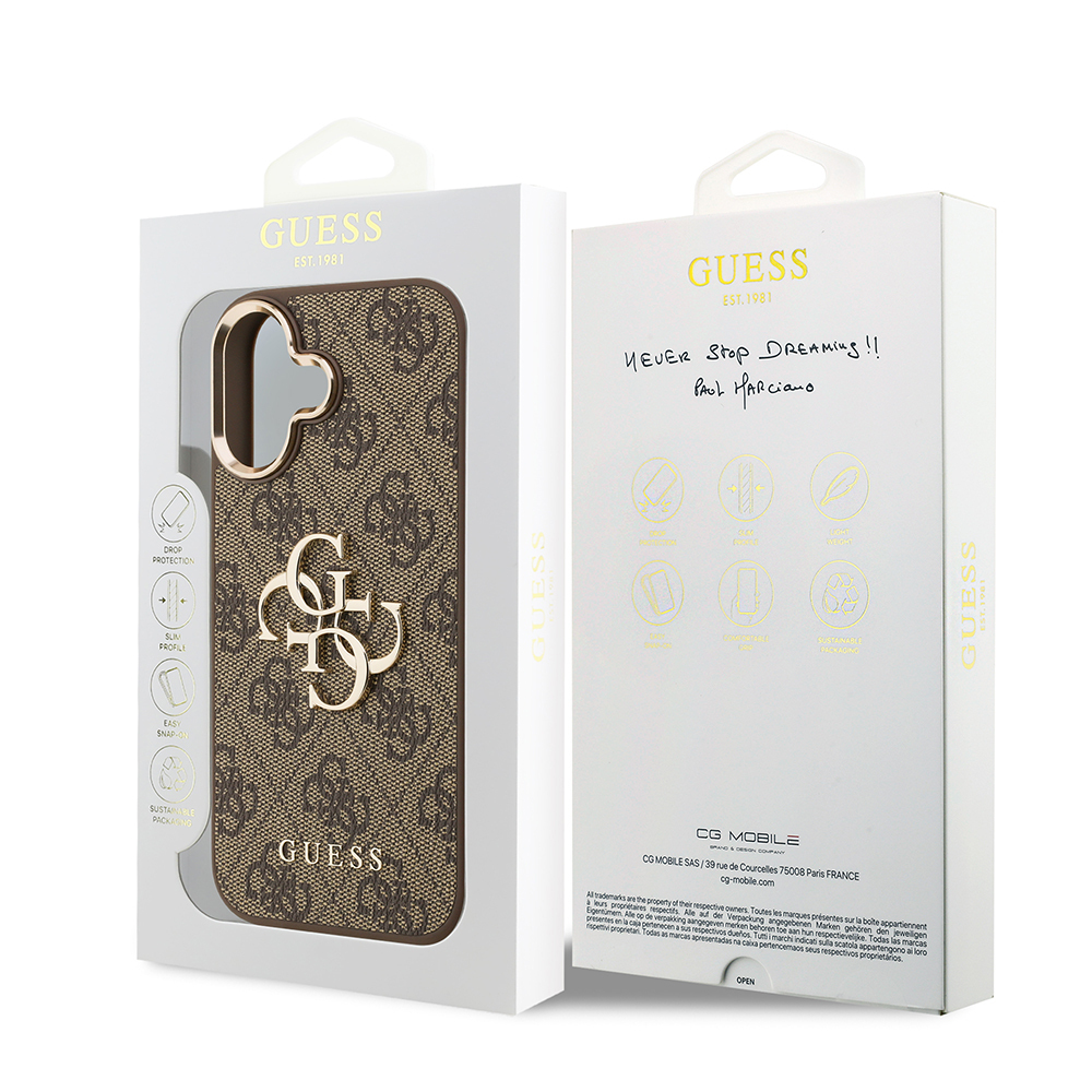 Apple iPhone 17 Kılıf Guess Orjinal Lisanslı Gold Metal Kamera Çerçeveli 4G Desenli Metal Büyük 4G ve Yazı Logolu Kapak - 11