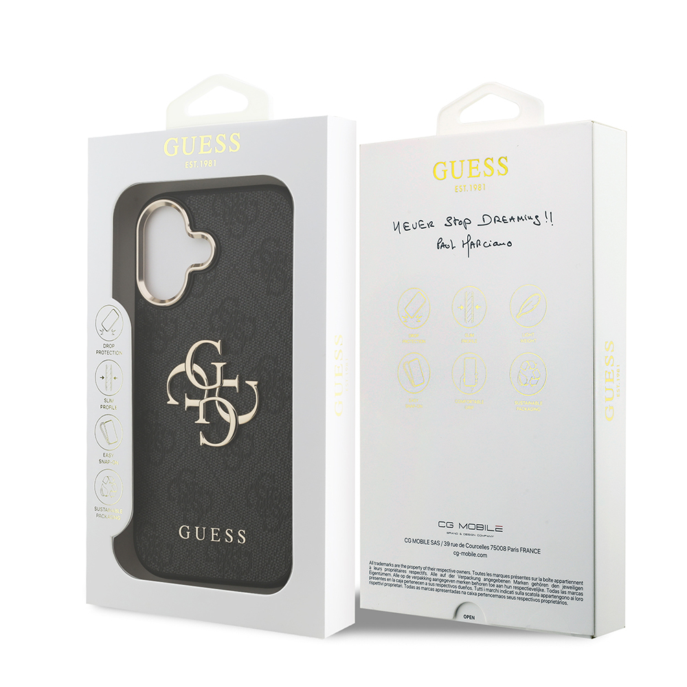 Apple iPhone 17 Kılıf Guess Orjinal Lisanslı Gold Metal Kamera Çerçeveli 4G Desenli Metal Büyük 4G ve Yazı Logolu Kapak - 18