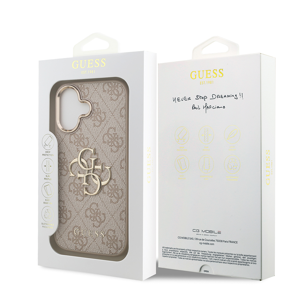 Apple iPhone 17 Kılıf Guess Orjinal Lisanslı Gold Metal Kamera Çerçeveli 4G Desenli Metal Büyük 4G ve Yazı Logolu Kapak - 25