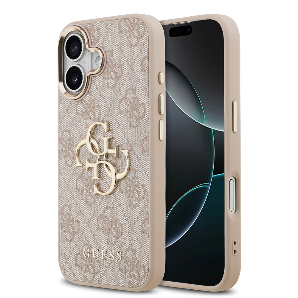 Apple iPhone 17 Kılıf Guess Orjinal Lisanslı Gold Metal Kamera Çerçeveli 4G Desenli Metal Büyük 4G ve Yazı Logolu Kapak - 4