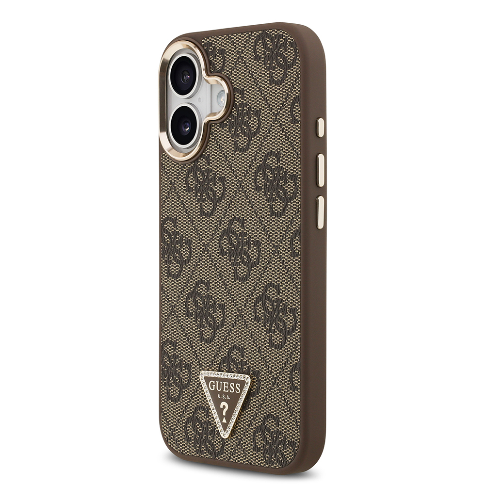 Apple iPhone 17 Kılıf Guess Orjinal Lisanslı Gold Metal Kamera Çerçeveli Taşlı Üçgen Logo 4G Desenli Kapak - 11