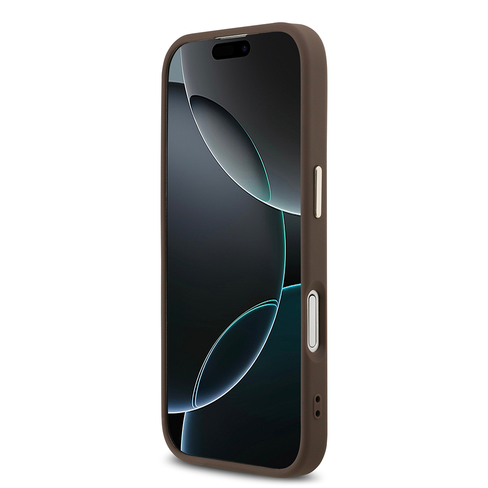 Apple iPhone 17 Kılıf Guess Orjinal Lisanslı Gold Metal Kamera Çerçeveli Taşlı Üçgen Logo 4G Desenli Kapak - 14