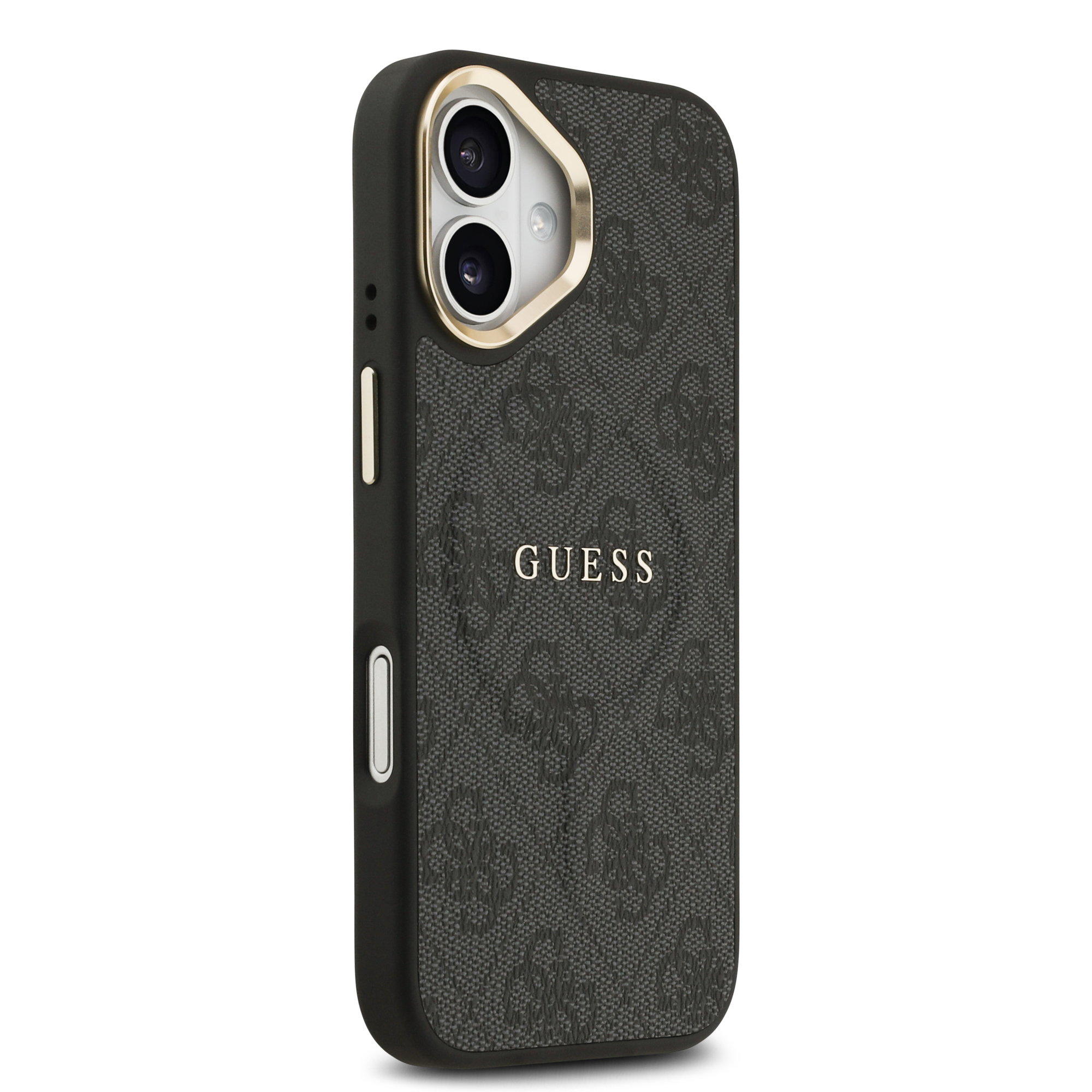 Apple iPhone 17 Kılıf Guess Orjinal Lisanslı M-safe Şarj Özellikli Gold Metal Kamera Çerçeveli PU Deri 4G Desenli Yazı Logolu Kapak - 5