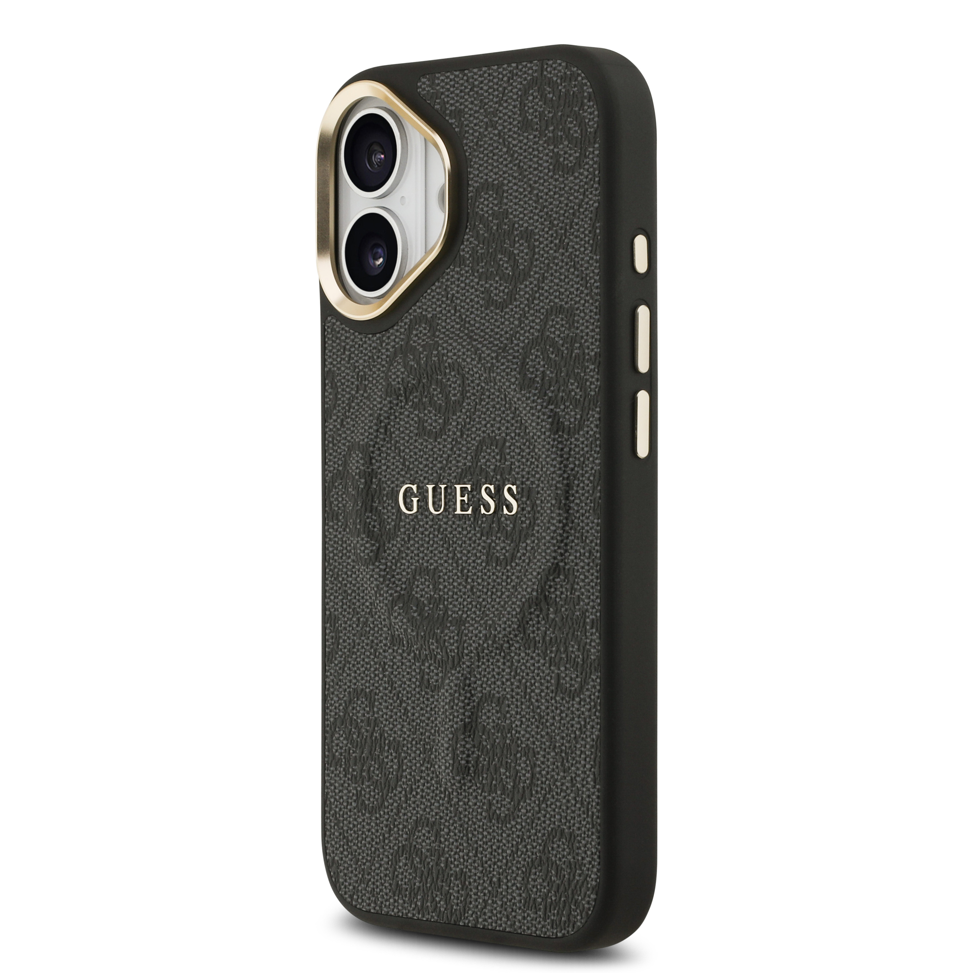 Apple iPhone 17 Kılıf Guess Orjinal Lisanslı M-safe Şarj Özellikli Gold Metal Kamera Çerçeveli PU Deri 4G Desenli Yazı Logolu Kapak - 9