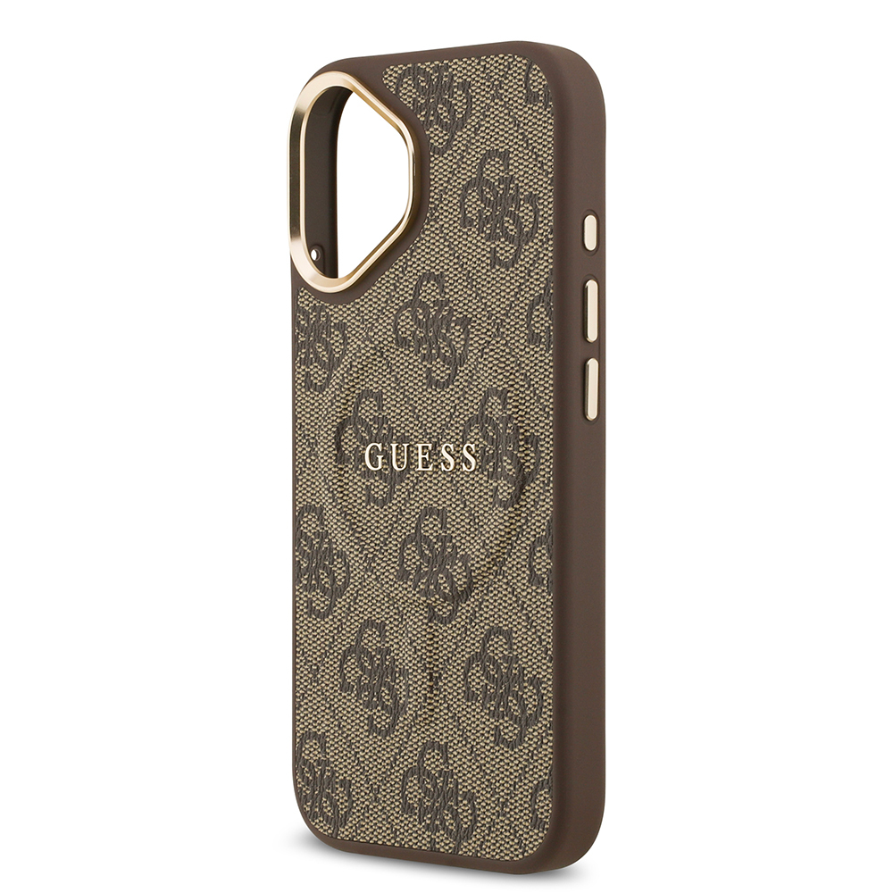 Apple iPhone 17 Kılıf Guess Orjinal Lisanslı M-safe Şarj Özellikli Gold Metal Kamera Çerçeveli PU Deri 4G Desenli Yazı Logolu Kapak - 14