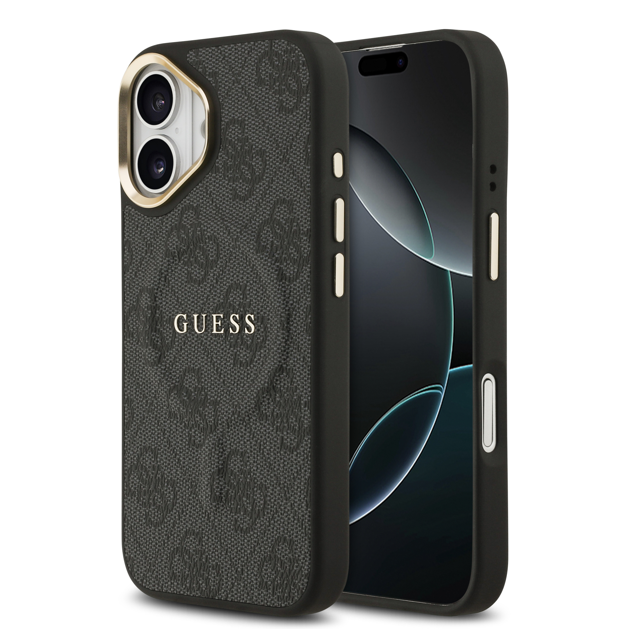 Apple iPhone 17 Kılıf Guess Orjinal Lisanslı M-safe Şarj Özellikli Gold Metal Kamera Çerçeveli PU Deri 4G Desenli Yazı Logolu Kapak - 2
