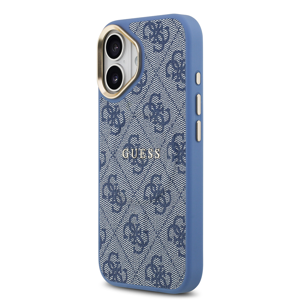 Apple iPhone 17 Kılıf Guess Orjinal Lisanslı M-safe Şarj Özellikli Gold Metal Kamera Çerçeveli PU Deri 4G Desenli Yazı Logolu Kapak - 20