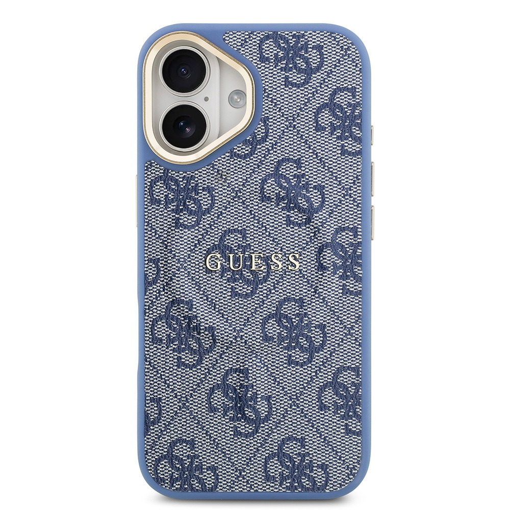 Apple iPhone 17 Kılıf Guess Orjinal Lisanslı M-safe Şarj Özellikli Gold Metal Kamera Çerçeveli PU Deri 4G Desenli Yazı Logolu Kapak - 21