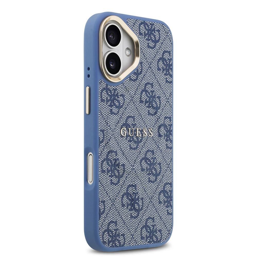 Apple iPhone 17 Kılıf Guess Orjinal Lisanslı M-safe Şarj Özellikli Gold Metal Kamera Çerçeveli PU Deri 4G Desenli Yazı Logolu Kapak - 22