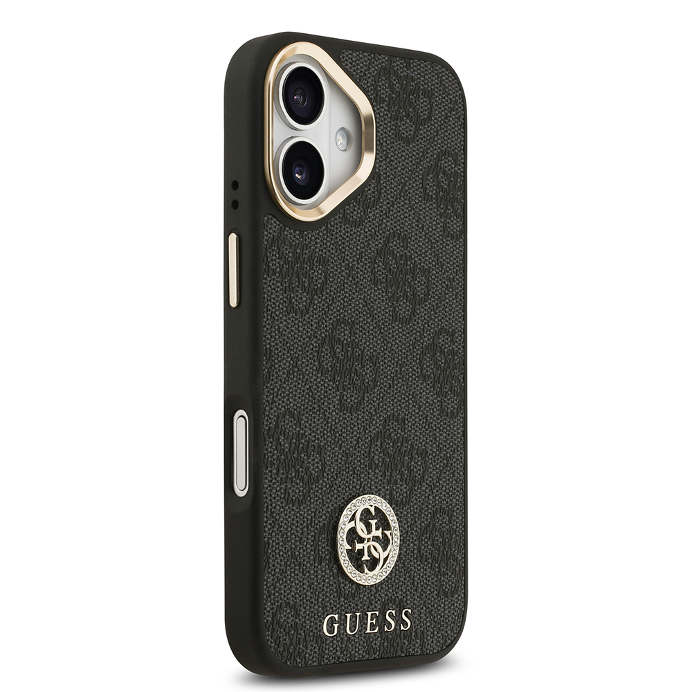 Apple iPhone 17 Kılıf Guess Orjinal Lisanslı M-safe Şarj Özellikli Gold Metal Kamera Çerçeveli Taşlı 4G Logolu Kapak - 5