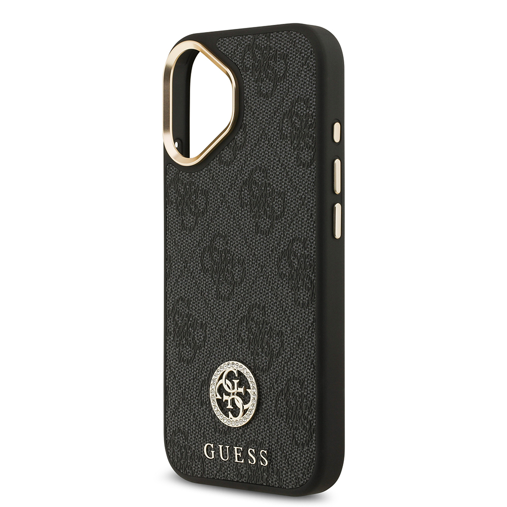 Apple iPhone 17 Kılıf Guess Orjinal Lisanslı M-safe Şarj Özellikli Gold Metal Kamera Çerçeveli Taşlı 4G Logolu Kapak - 7