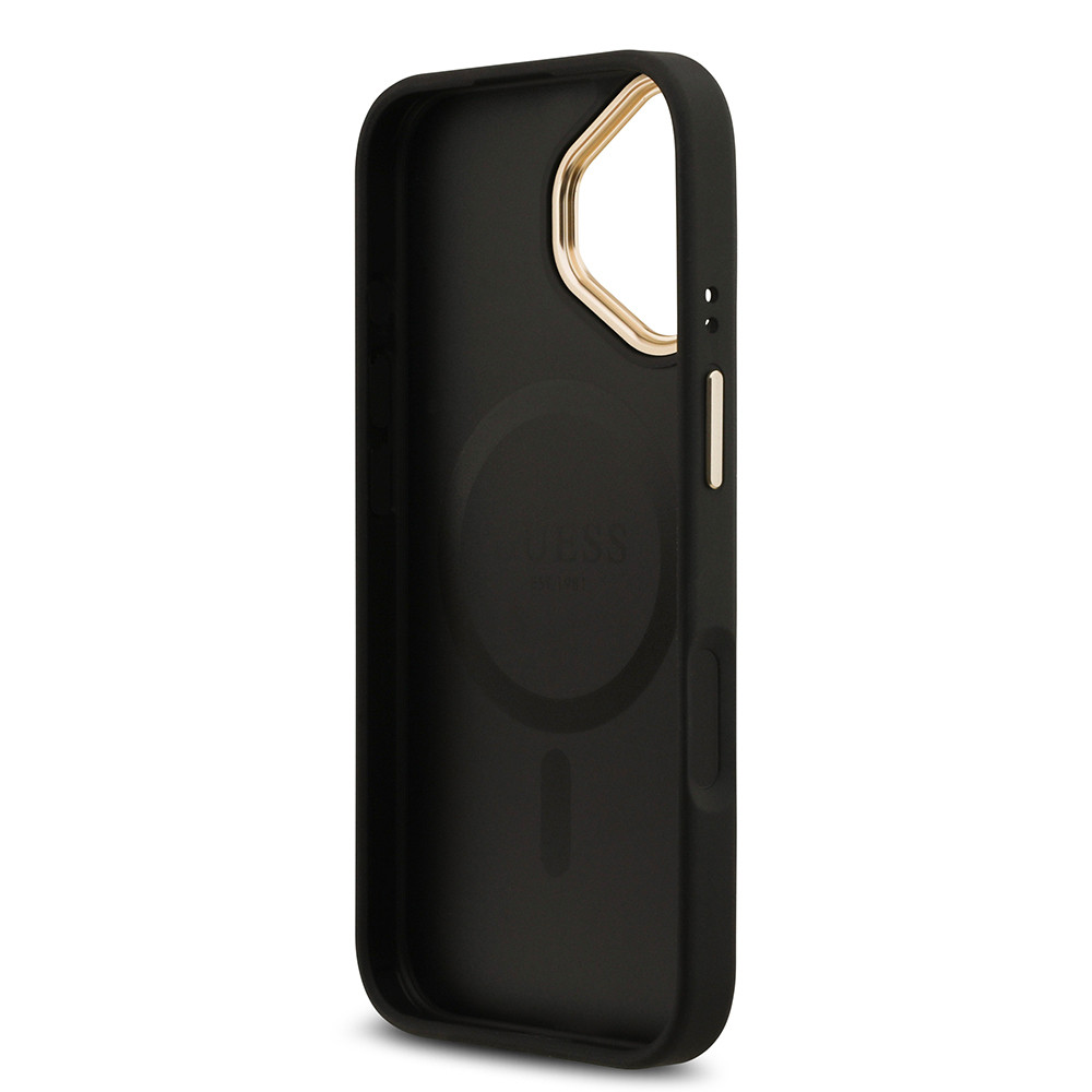 Apple iPhone 17 Kılıf Guess Orjinal Lisanslı M-safe Şarj Özellikli Gold Metal Kamera Çerçeveli Taşlı 4G Logolu Kapak - 8
