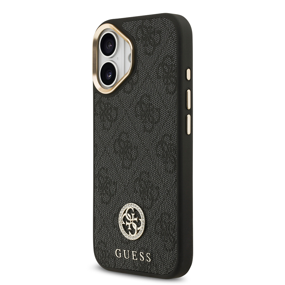 Apple iPhone 17 Kılıf Guess Orjinal Lisanslı M-safe Şarj Özellikli Gold Metal Kamera Çerçeveli Taşlı 4G Logolu Kapak - 9
