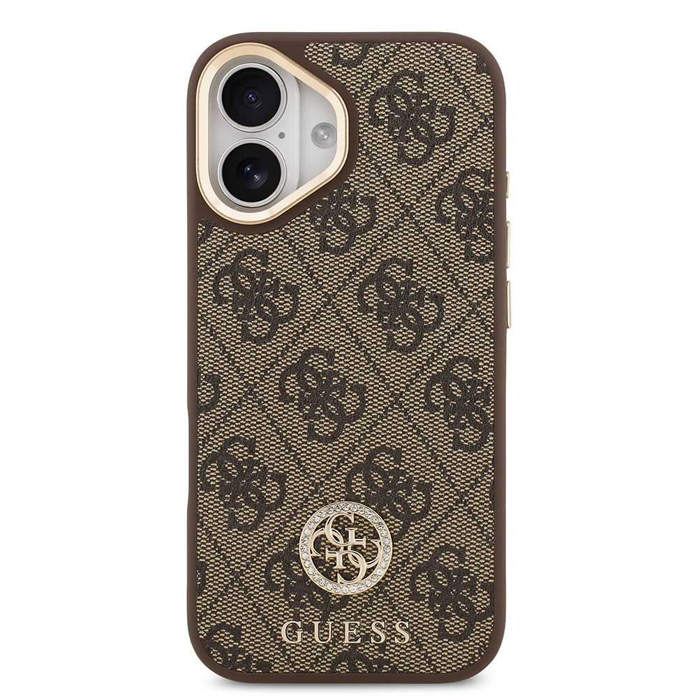 Apple iPhone 17 Kılıf Guess Orjinal Lisanslı M-safe Şarj Özellikli Gold Metal Kamera Çerçeveli Taşlı 4G Logolu Kapak - 11