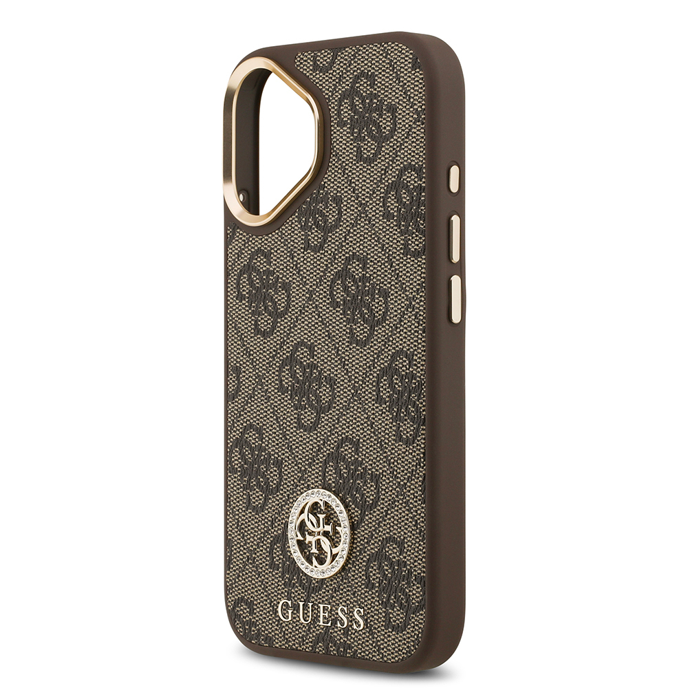 Apple iPhone 17 Kılıf Guess Orjinal Lisanslı M-safe Şarj Özellikli Gold Metal Kamera Çerçeveli Taşlı 4G Logolu Kapak - 14
