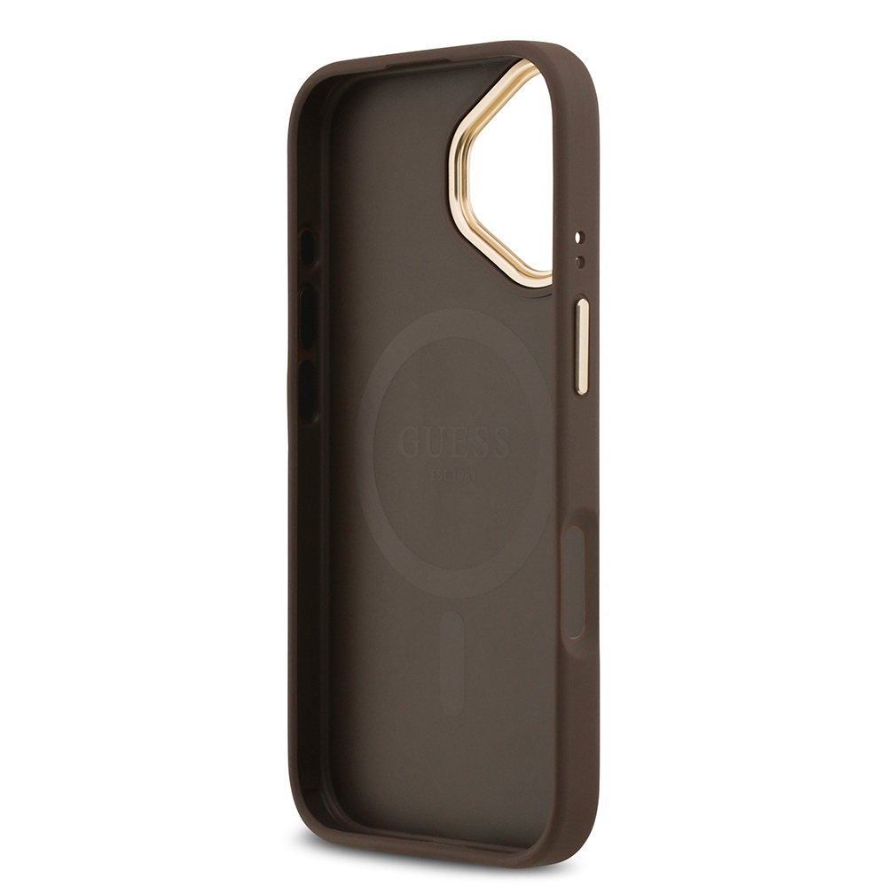 Apple iPhone 17 Kılıf Guess Orjinal Lisanslı M-safe Şarj Özellikli Gold Metal Kamera Çerçeveli Taşlı 4G Logolu Kapak - 15