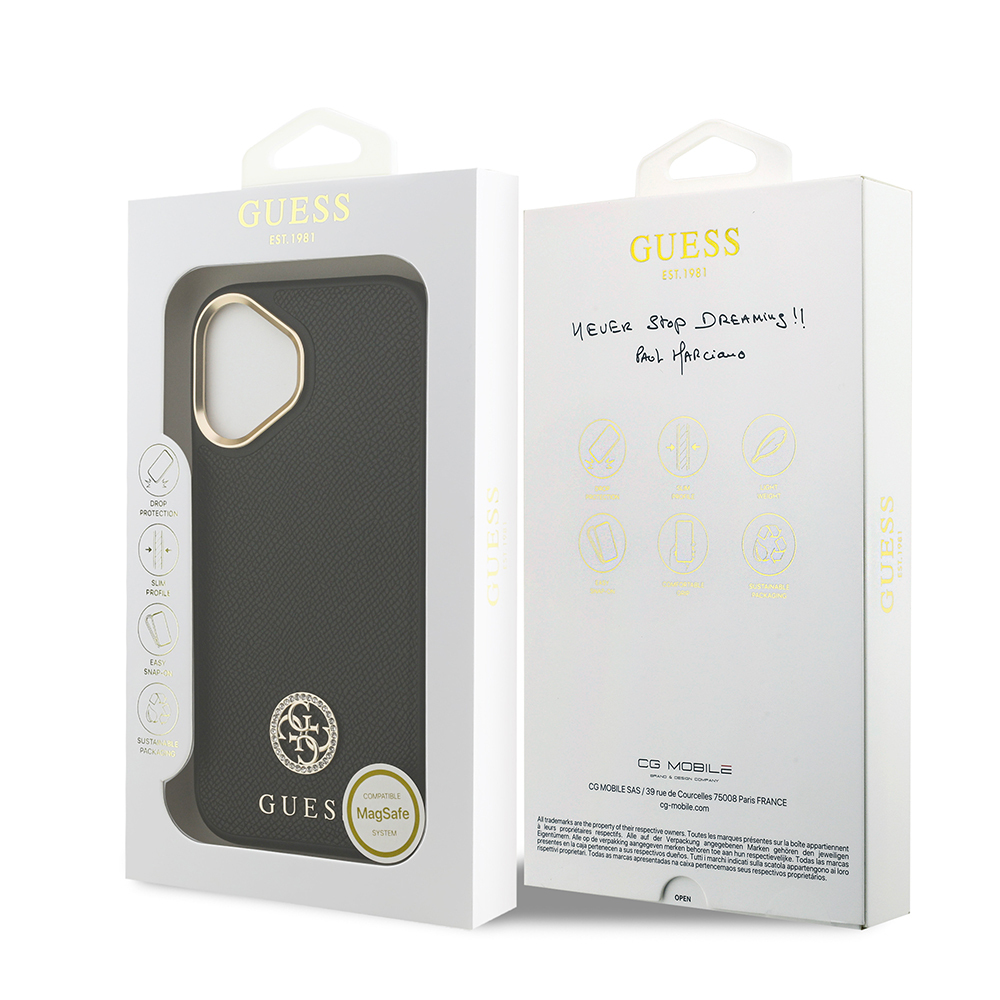 Apple iPhone 17 Kılıf Guess Orjinal Lisanslı M-safe Şarj Özellikli Grained Yazı ve Taşlı 4G Logolu Kapak - 18