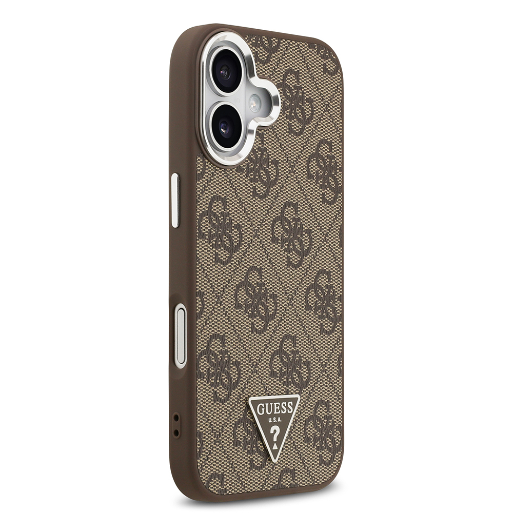 Apple iPhone 17 Kılıf Guess Orjinal Lisanslı M-safe Şarj Özellikli Gümüş Metal Kamera Çerçeveli Üçgen Logo 4G Desenli Kapak - 6