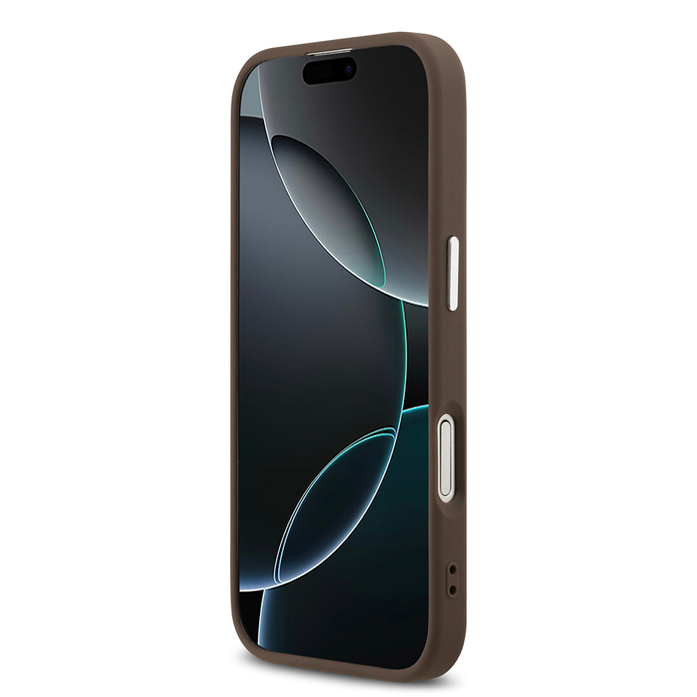 Apple iPhone 17 Kılıf Guess Orjinal Lisanslı M-safe Şarj Özellikli Gümüş Metal Kamera Çerçeveli Üçgen Logo 4G Desenli Kapak - 7