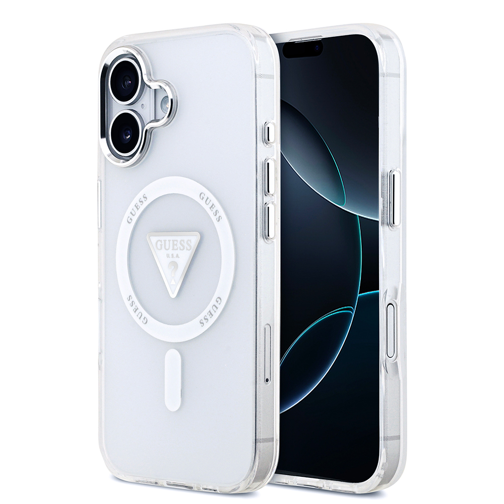 Apple iPhone 17 Kılıf Guess Orjinal Lisanslı M-safe Şarj Özellikli IML Baskılı Üçgen Logolu Metal Kamera Çerçeveli Kapak - 3