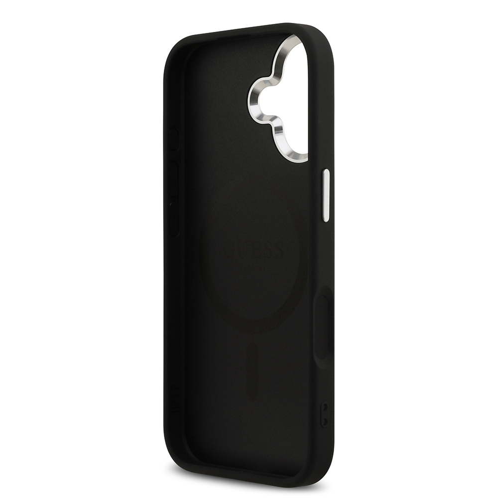 Apple iPhone 17 Kılıf Guess Orjinal Lisanslı M-safe Şarj Özellikli Metal Kamera Çerçeveli Üçgen Logolu Glitter Kapak - 17