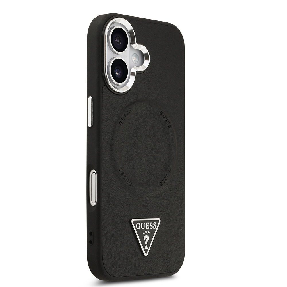 Apple iPhone 17 Kılıf Guess Orjinal Lisanslı M-safe Şarj Özellikli PU Deri Metal Kamera Çerçeveli Üçgen Logolu Kapak - 3