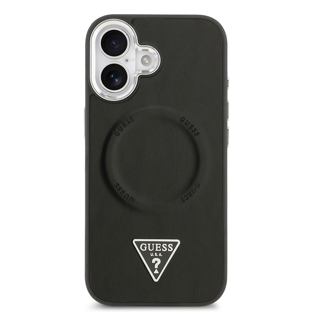 Apple iPhone 17 Kılıf Guess Orjinal Lisanslı M-safe Şarj Özellikli PU Deri Metal Kamera Çerçeveli Üçgen Logolu Kapak - 6