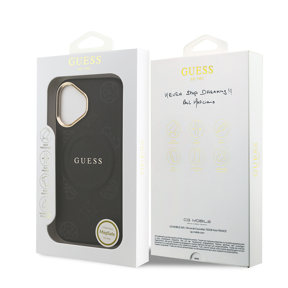 Apple iPhone 17 Kılıf Guess Orjinal Lisanslı M-safe Şarj Özellikli Sıcak Baskılı Yazı Logolu PU Deri Peony Kapak - 11