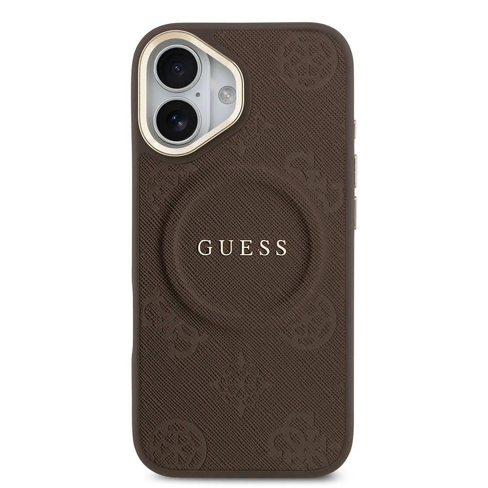 Apple iPhone 17 Kılıf Guess Orjinal Lisanslı M-safe Şarj Özellikli Sıcak Baskılı Yazı Logolu PU Deri Peony Kapak - 13