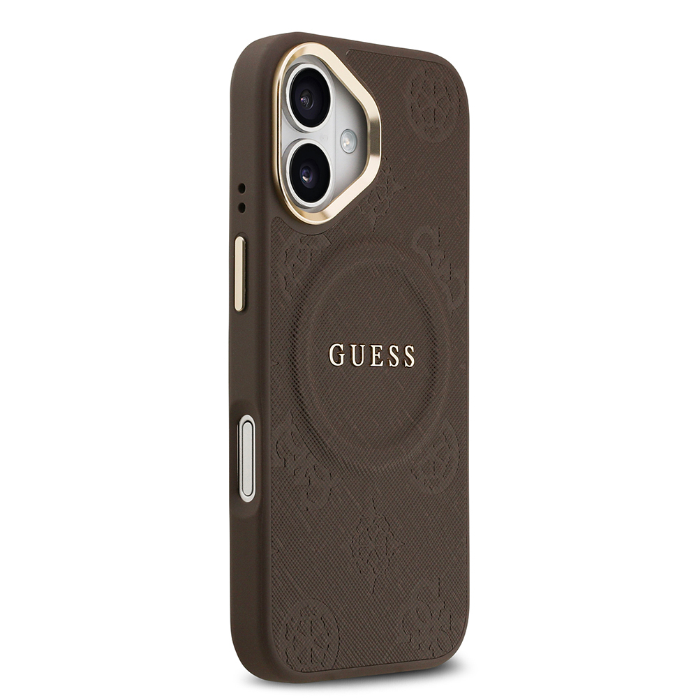 Apple iPhone 17 Kılıf Guess Orjinal Lisanslı M-safe Şarj Özellikli Sıcak Baskılı Yazı Logolu PU Deri Peony Kapak - 14