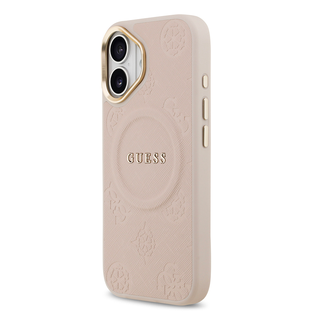 Apple iPhone 17 Kılıf Guess Orjinal Lisanslı M-safe Şarj Özellikli Sıcak Baskılı Yazı Logolu PU Deri Peony Kapak - 19
