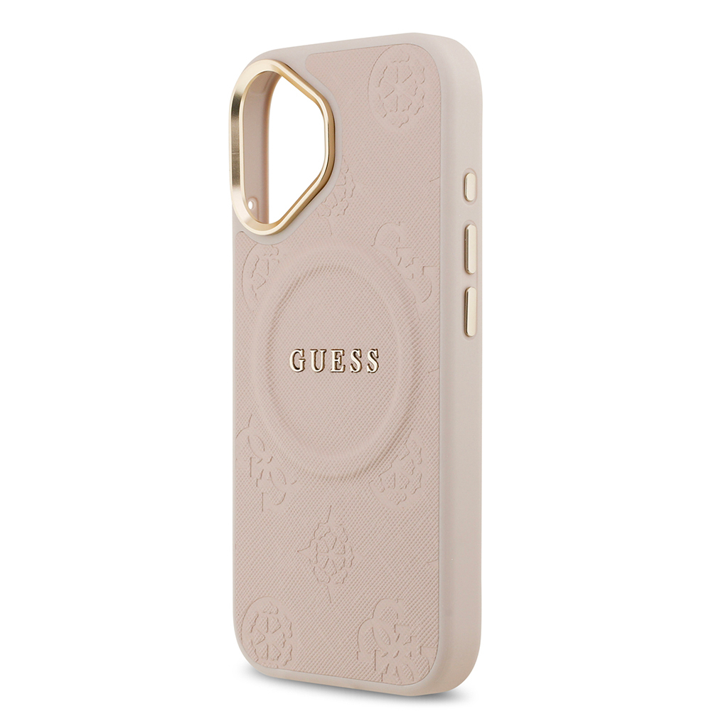 Apple iPhone 17 Kılıf Guess Orjinal Lisanslı M-safe Şarj Özellikli Sıcak Baskılı Yazı Logolu PU Deri Peony Kapak - 23