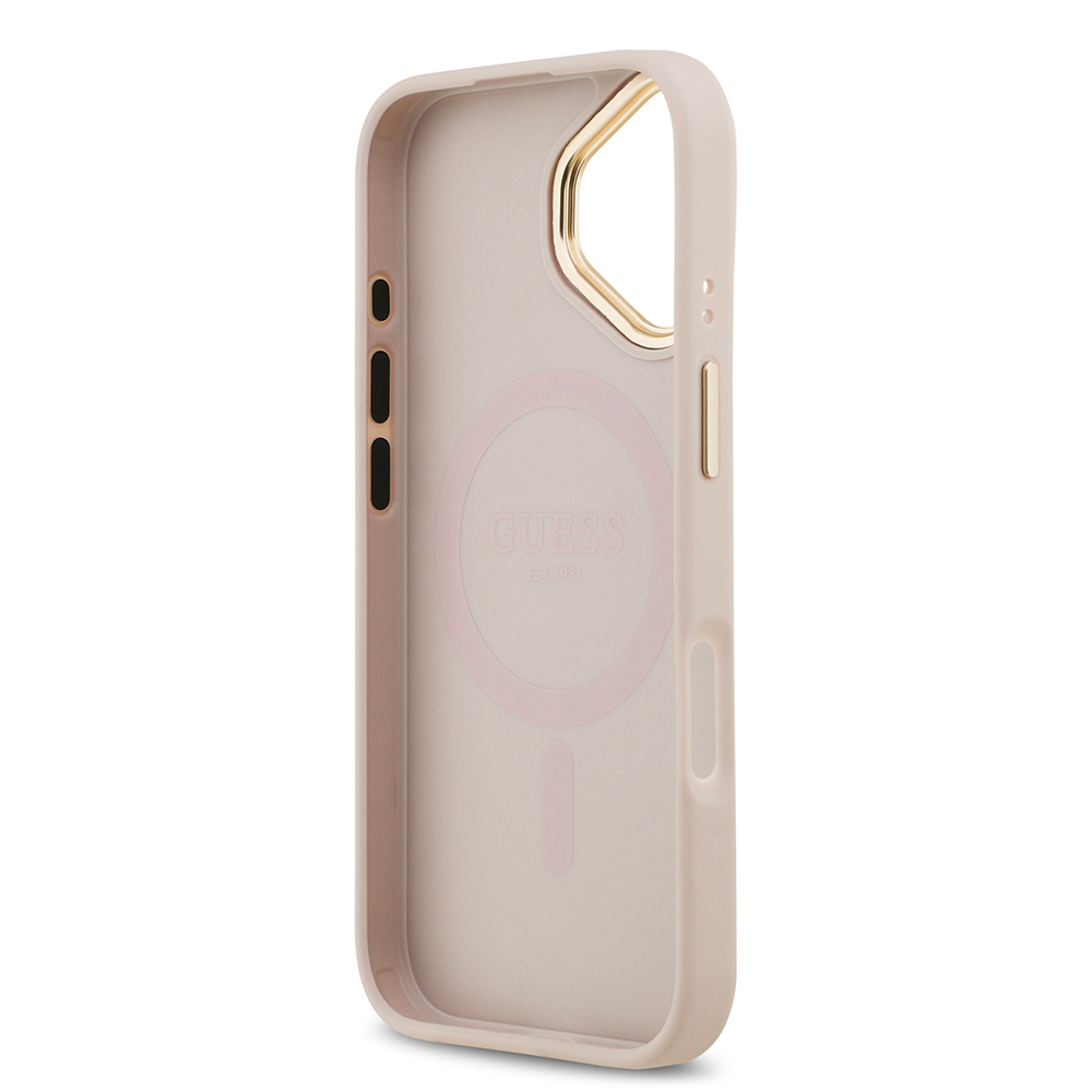 Apple iPhone 17 Kılıf Guess Orjinal Lisanslı M-safe Şarj Özellikli Sıcak Baskılı Yazı Logolu PU Deri Peony Kapak - 24