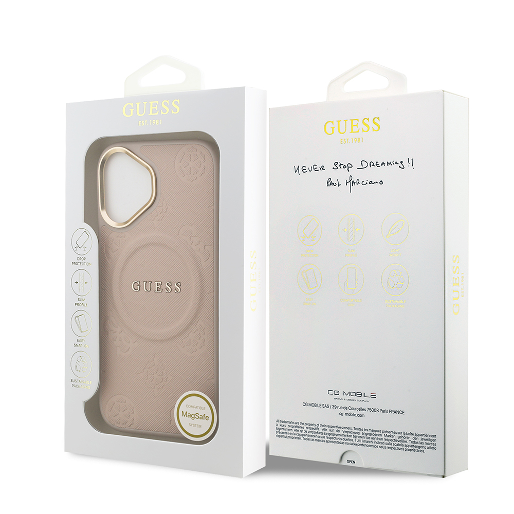 Apple iPhone 17 Kılıf Guess Orjinal Lisanslı M-safe Şarj Özellikli Sıcak Baskılı Yazı Logolu PU Deri Peony Kapak - 25