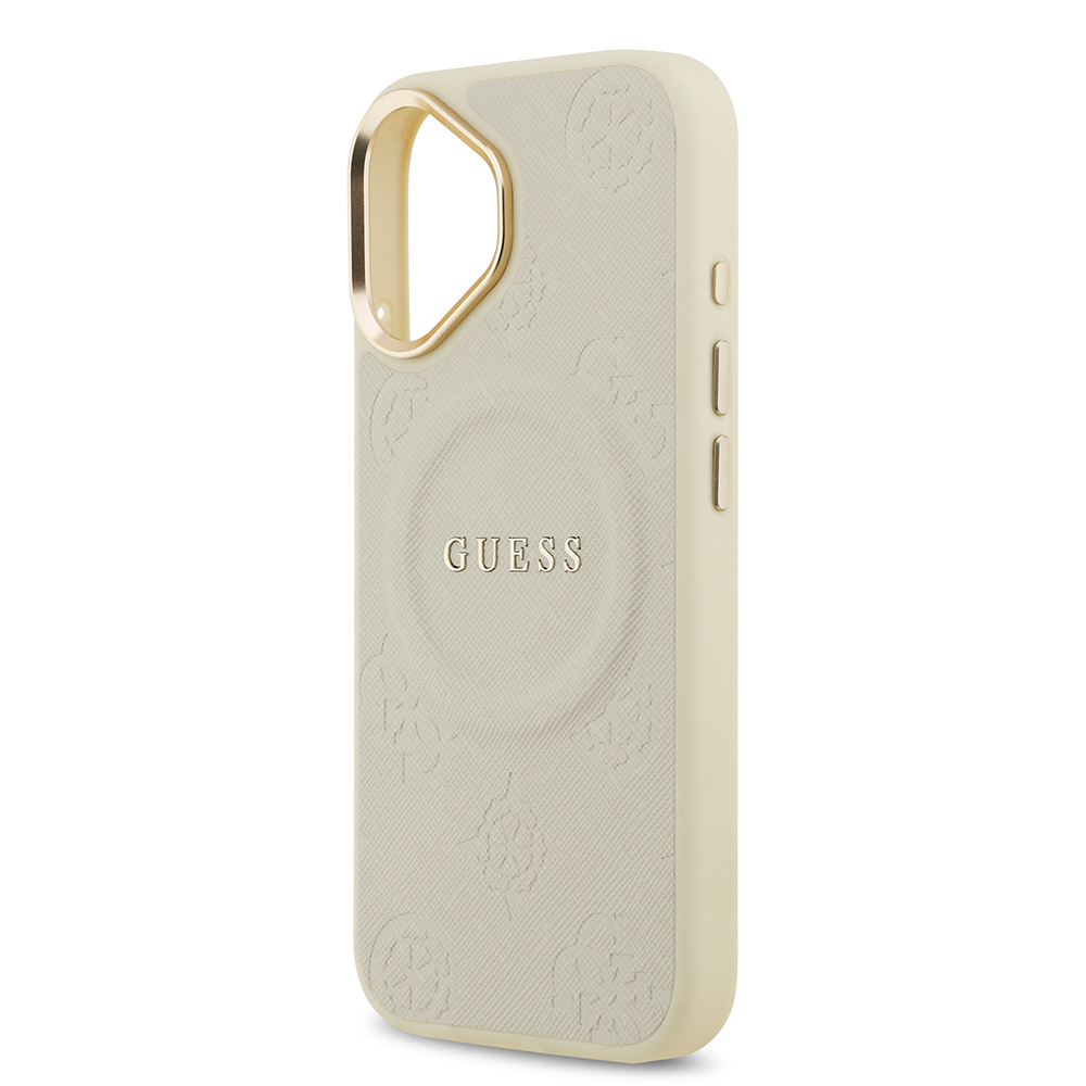 Apple iPhone 17 Kılıf Guess Orjinal Lisanslı M-safe Şarj Özellikli Sıcak Baskılı Yazı Logolu PU Deri Peony Kapak - 31