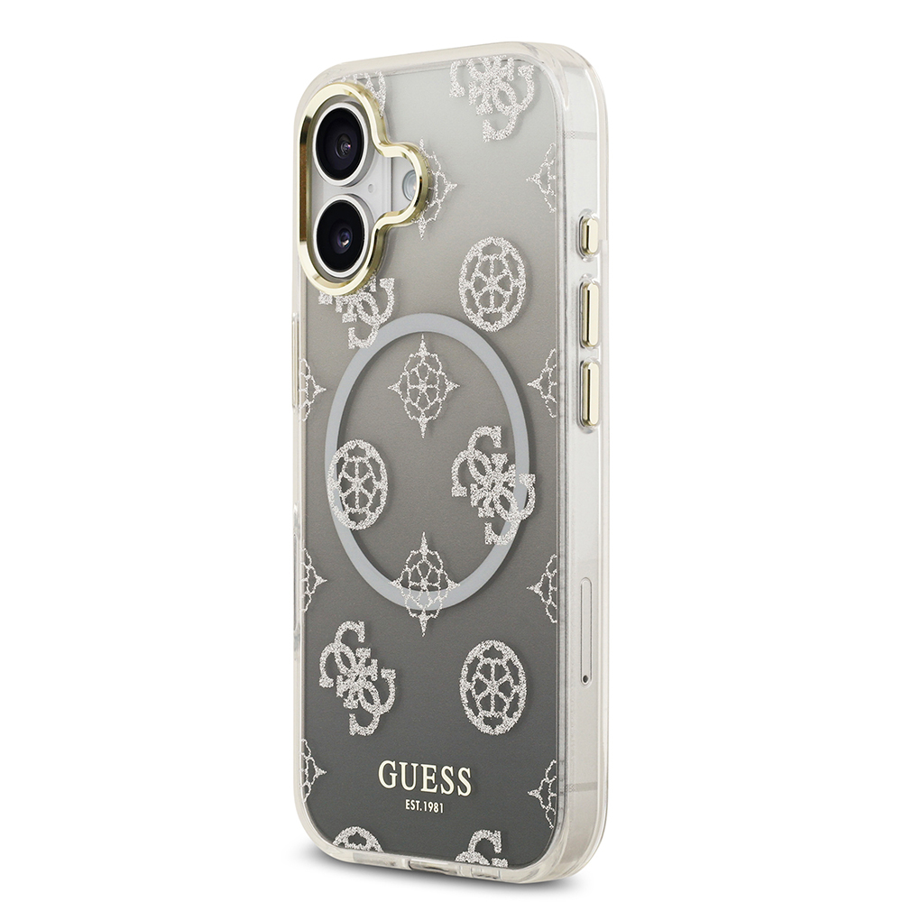 Apple iPhone 17 Kılıf Guess Orjinal Lisanslı M-safe Şarj Özellikli Simli Peony Desenli Silikon Kapak - 4