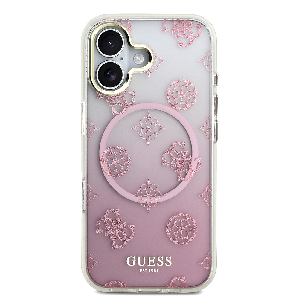 Apple iPhone 17 Kılıf Guess Orjinal Lisanslı M-safe Şarj Özellikli Simli Peony Desenli Silikon Kapak - 12