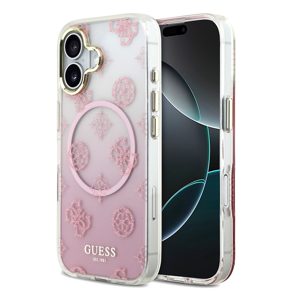 Apple iPhone 17 Kılıf Guess Orjinal Lisanslı M-safe Şarj Özellikli Simli Peony Desenli Silikon Kapak - 3