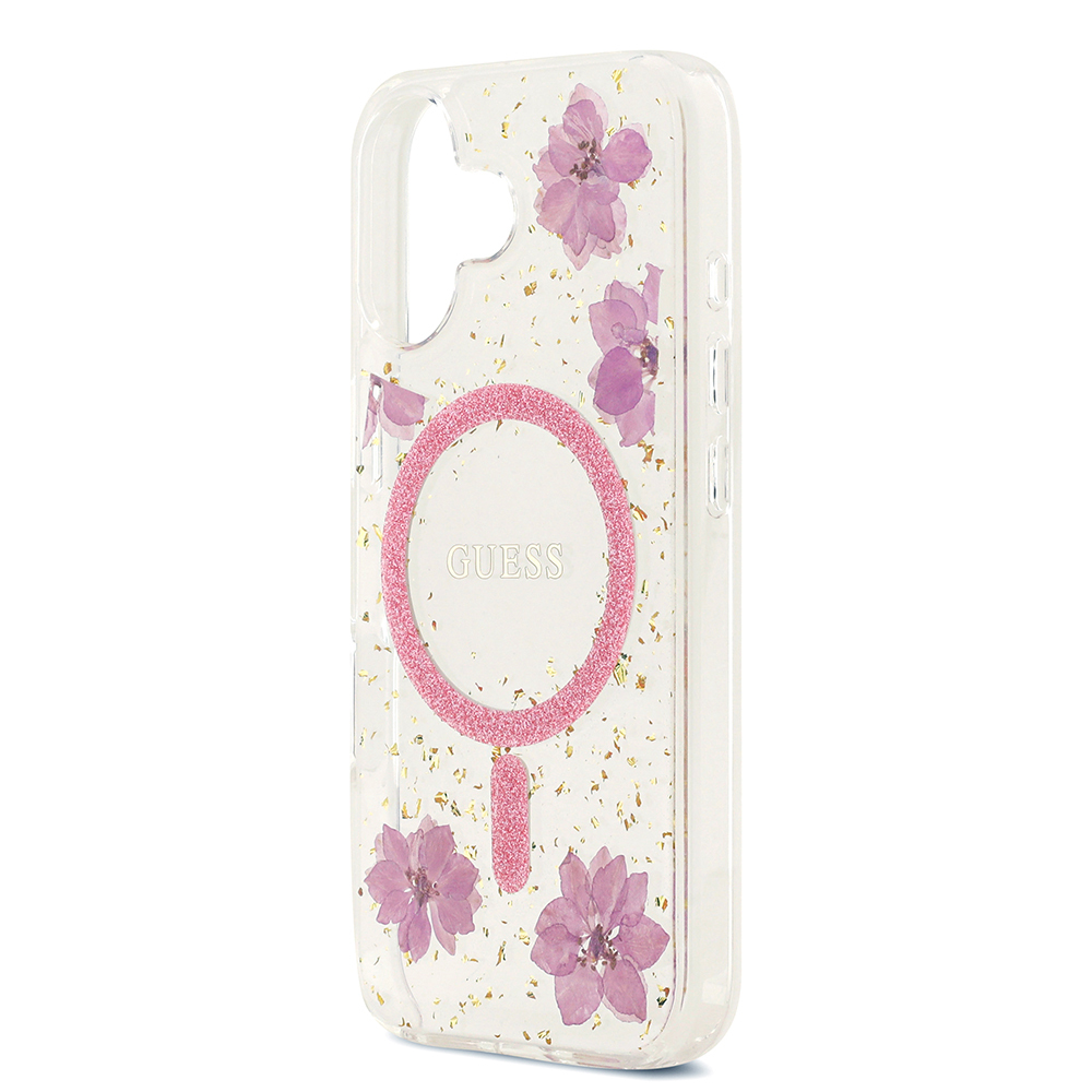 Apple iPhone 17 Kılıf Guess Orjinal Lisanslı M-safe Şarj Özellikli Transparan Resin Flowers Kapak - 8