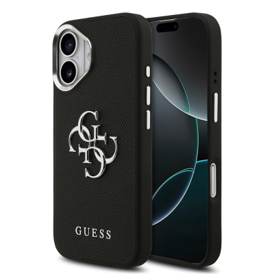 Apple iPhone 17 Kılıf Guess Orjinal Lisanslı PU Deri 4G Büyük Metal Logo Dizaynlı Kapak Siyah