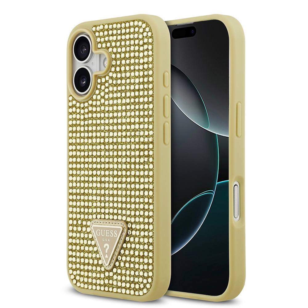 Apple iPhone 17 Kılıf Guess Orjinal Lisanslı Taşlı Arka Yüzey Üçgen Logolu Kapak - 3