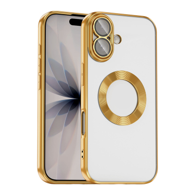 Apple iPhone 17 Kılıf Kamera Korumalı Logo Gösteren Zore Omega Kapak Gold