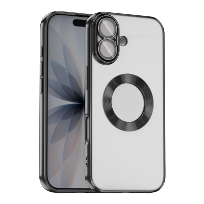 Apple iPhone 17 Kılıf Kamera Korumalı Logo Gösteren Zore Omega Kapak Siyah