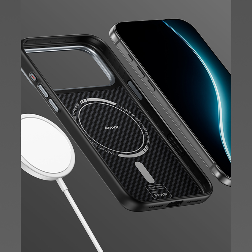 Apple iPhone 17 Kılıf Karbon Fiber M-safe Şarj Özellikli Benks Hybrid ArmorPro 600D Kevlar Kapak - 5