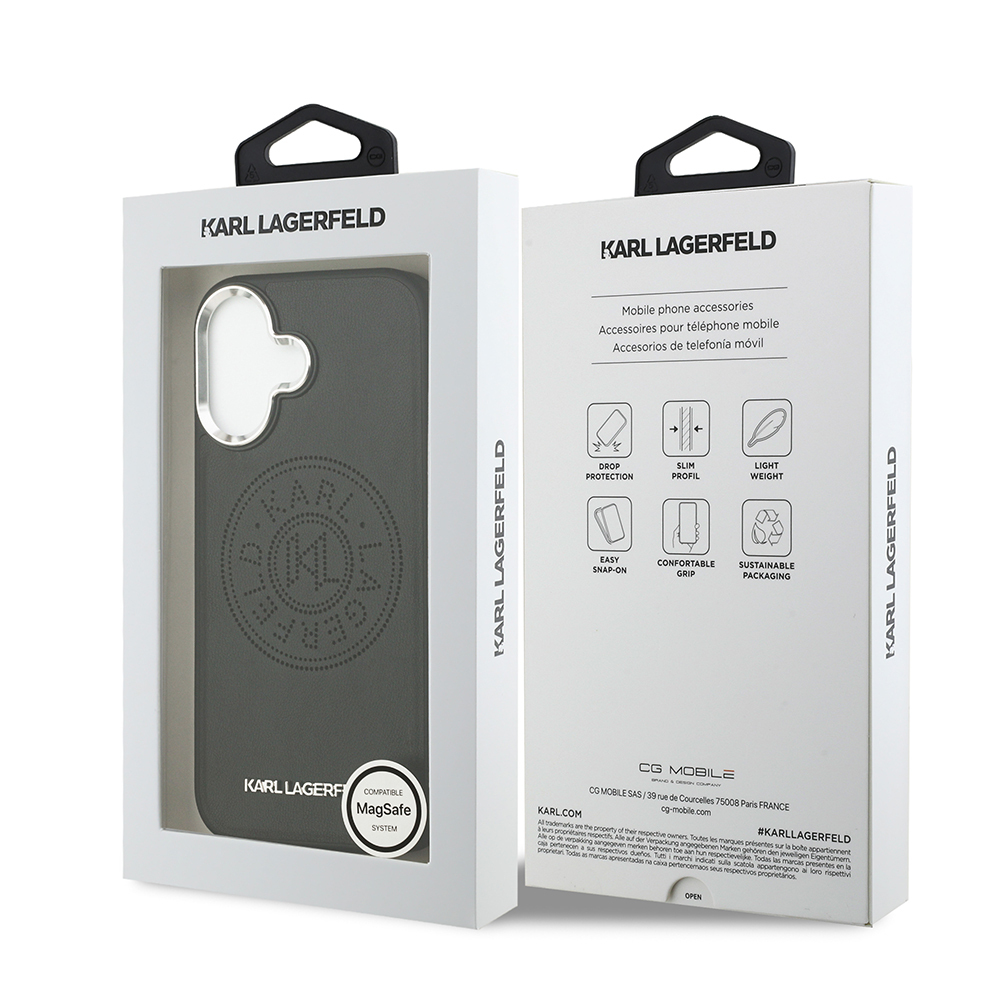 Apple iPhone 17 Kılıf Karl Lagerfeld Orjinal Lisanslı M-safe Şarj Özellikli Delikli Tasarım Metal Logolu PU Deri Kapak - 9