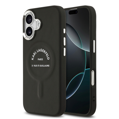 Apple iPhone 17 Kılıf Karl Lagerfeld Orjinal Lisanslı M-safe Şarj Özellikli Metal Kamera ve Buton Tasarımlı Paris RSG PU Deri Kapak Siyah